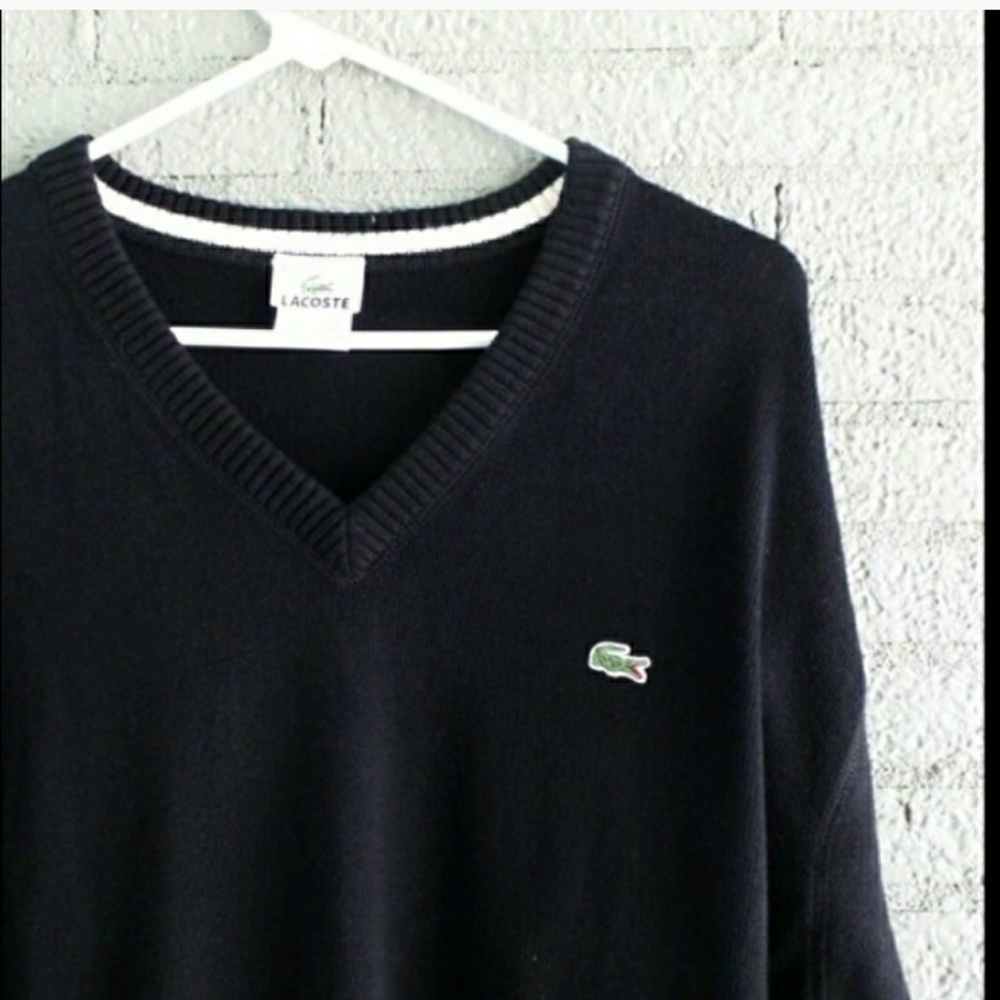 Lacoste Black V-Neck Sweater 8 XXL